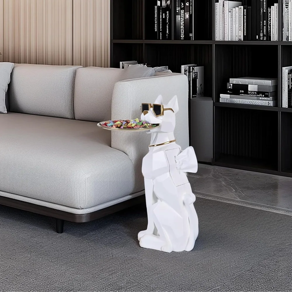 Resin Dog Side Table With Tray, Butler Statue Tissue Box, Accent End Table, Unique Sculpture, Geometric Statue, Funky Furniture