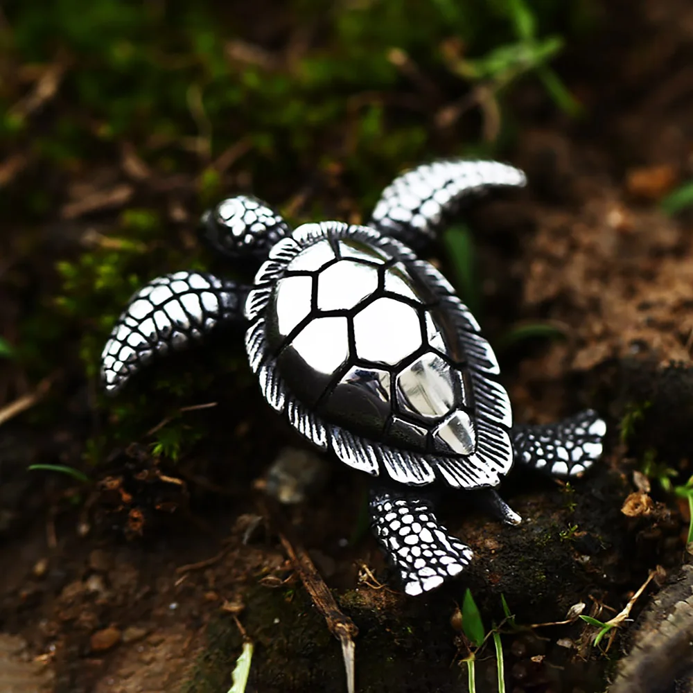 Special Design Vintage 3D Sea Turtle Pendant Necklaces For Men Women 316L Stainless Steel Punk Cute Creative Jewelry Wholesale 2