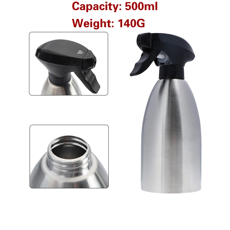 500ml Kitchen Oil Spray Bottle Stainless Steel Olive Pump Sprayer Outdoor BBQ Picnic Cooking Oil Sprayer Press Type Leak Proof, oil sprayer, kitchen utensils
