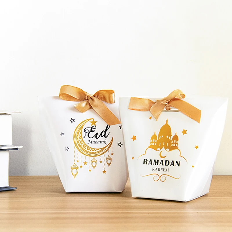 

5pcs Eid Mubarak Candy Box Ramadan Kareem Gift Packaging Box Islamic Muslim Festival Al-Fitr Eid Party Decoration DIY Supplies