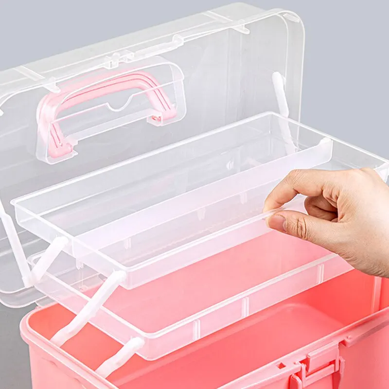Three-layer Transparent Plastic Craft Storage Box Sewing Storage Box Folding Tool Art Student Miscellaneous Box storage box