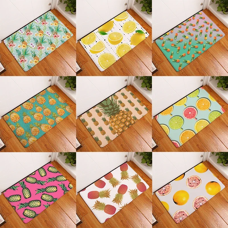 

Kitchen Rug Non-slip Bathroom Home Tropical Style Hallway Mat Pineapple Print Decorative Entrance Door