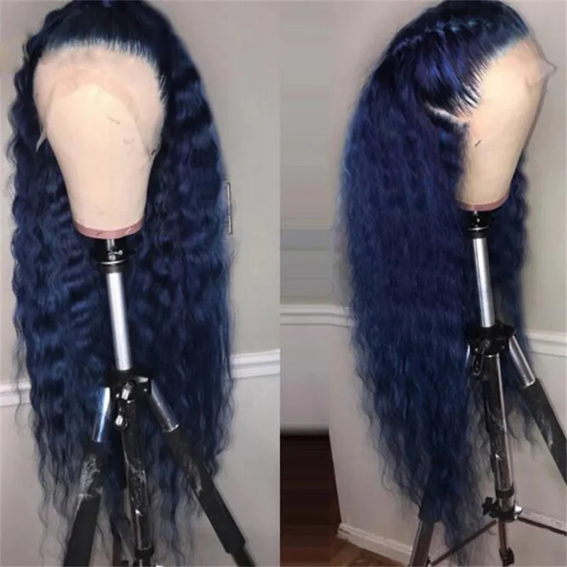 

Natural Hairline Dark Blue Soft 26“Long 180Density Deep Curly Lace Front Wig For Black Women BabyHair Daily Preplucked Glueless