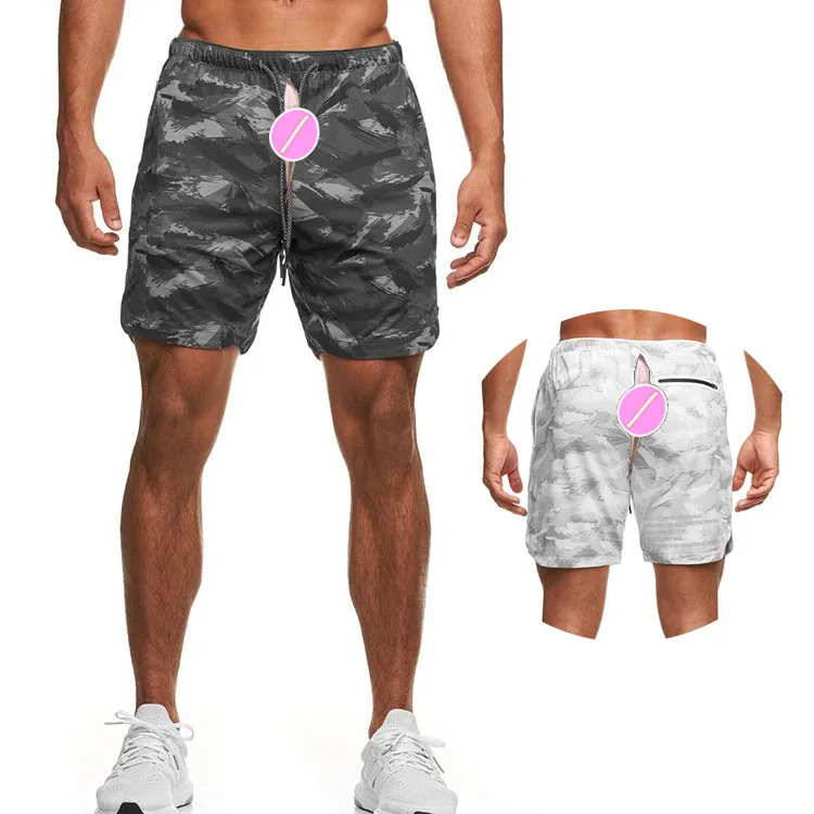 Invisible Open Crotch Pants Outdoor Sex Shorts Men's Summer Quick-Drying Beach Casual Pants Male Print Fitness Sweatpants Plus