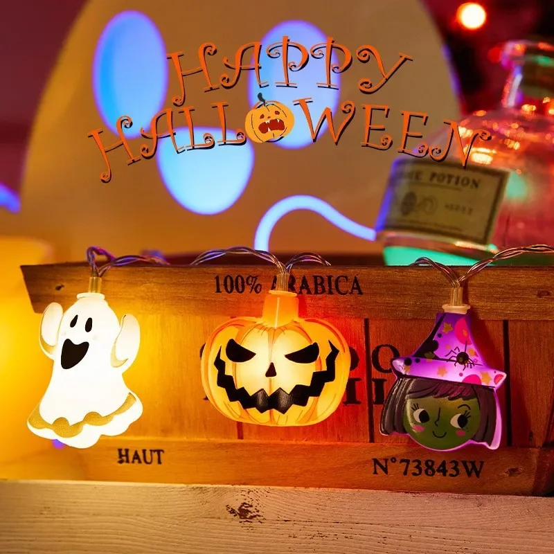 2024 Halloween Party LED String Lights Ghost Pumpkin Cat Spider Web Decor Night Light Halloween Indoor Outdoor Decoration Props 4