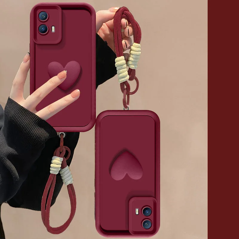 Love Heart Hand Strap Back Cover for Motorola Edge 50 Series