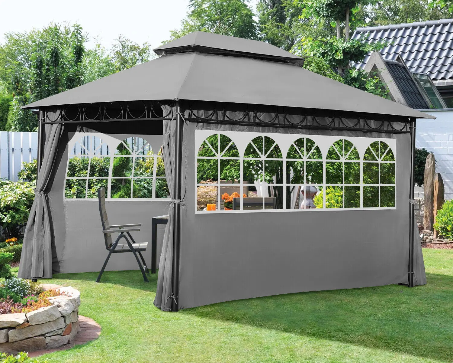 

10'x13' Outdoor Gazebo Waterproof Canopies Gazebos Canopy Tent with 2 Sidewalls