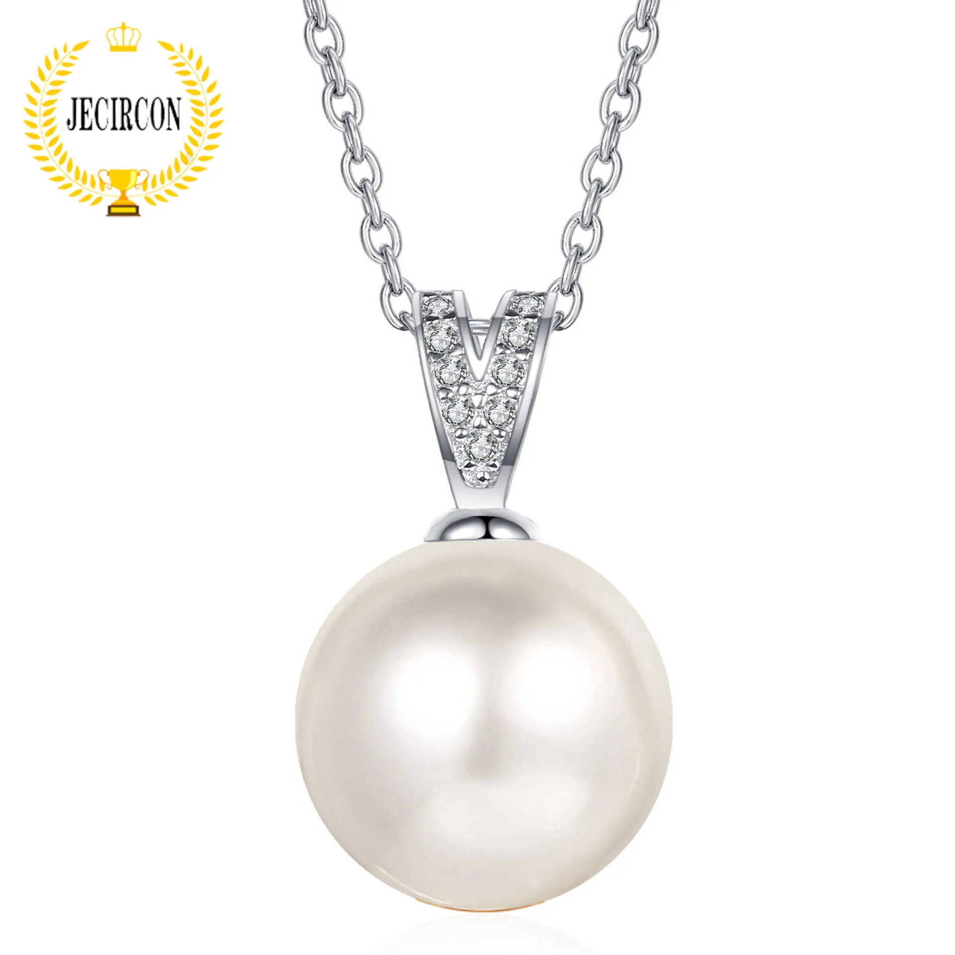 

JECIRCON 925 Sterling Silver Necklace for Women PT950 Gold Plated 10MM Flawless Freshwater Pearl Simple Moissanite Neck Chain