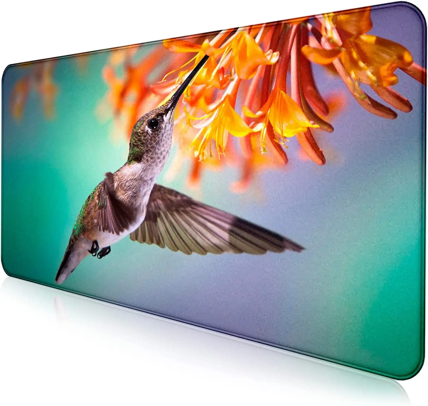 Colorful Hummingbird Large Extended Gaming Mouse Pad with Stitched Edges Non-Slip Waterproof Rubber Base for Computer Laptop