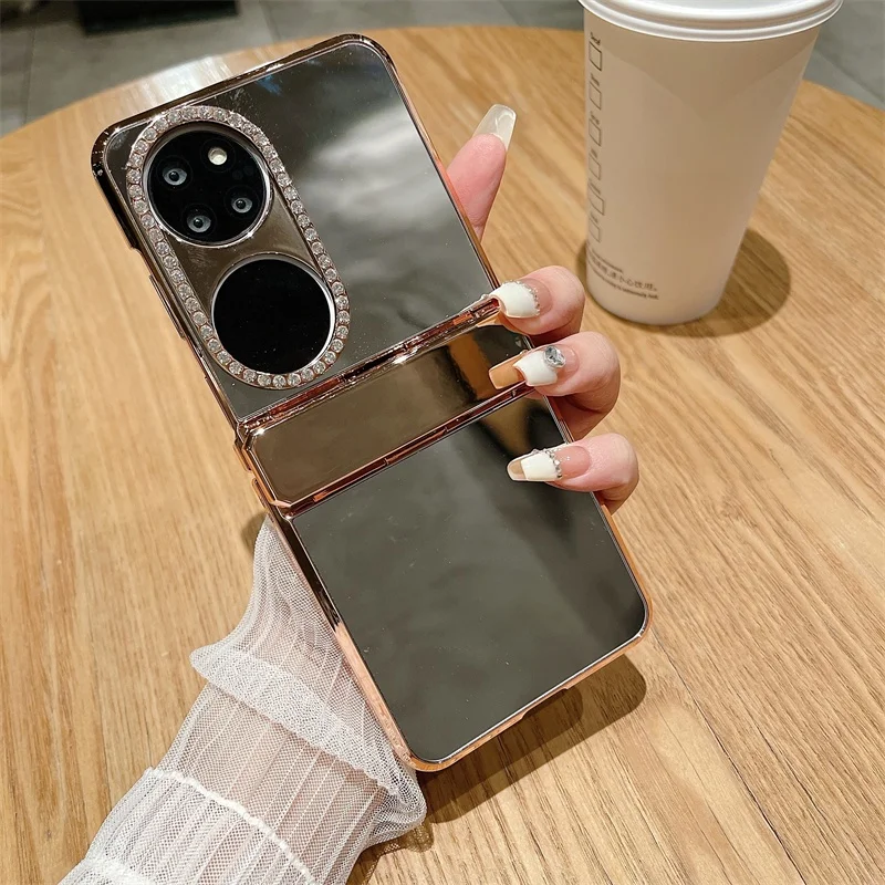 Luxury Electroplated Mirror Makeup Phone Case For Huawei P50 Pocket Back cover Hard PC for Huawei Pocket S Protective Shell