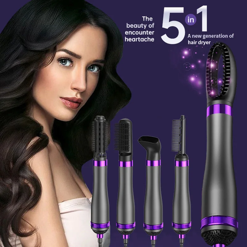 5 in 1 Negative Ionic Electric Hair Brushes,Removable Hair Dryer for Fast Drying,Low Noise Curler/Straighteners Tools Salon