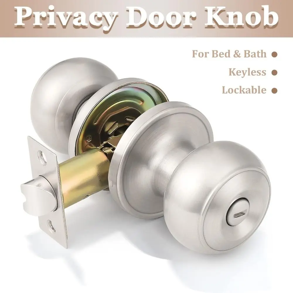 Satin Nickel Privacy Door Knob Keyless Privacy Interior Exterior Lock Set Interior Exterior Modern Design Knobs
