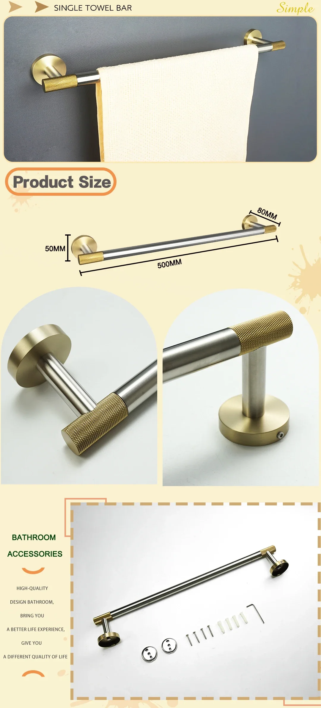 Description Picture 6 of itemBathroom Accessories Sets Robe Hook Towel Rack Ring Towel Bar Toilet Paper Holder Soap Dispenser Toothbrush Cup Toilet Brush