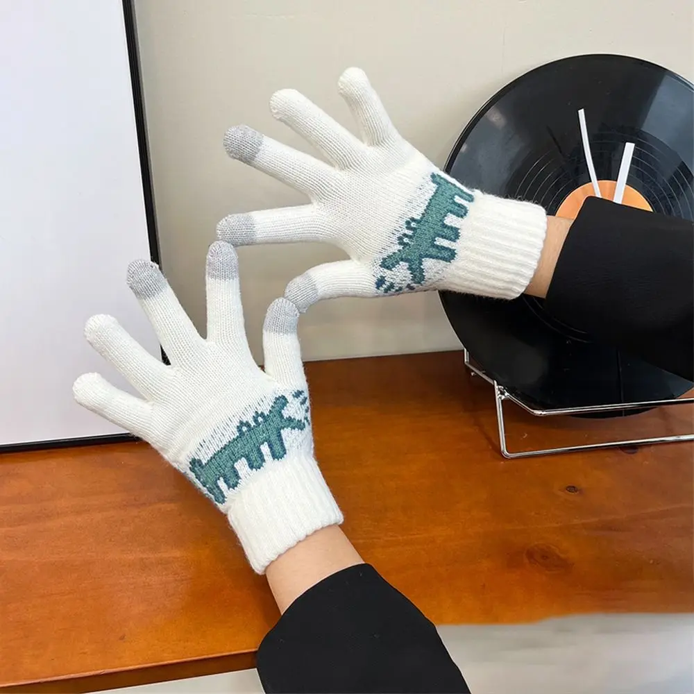 

Thick Knitted Gloves Daily Touch Screen Windproof Cold Proof Warm Gloves Cute Cartoon Short Mittens Women Girls