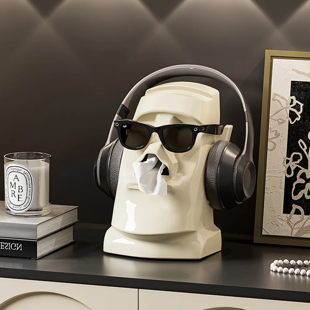 Creative Stone Statue Paper Towel Box Glasses Holder Headphone Stand Tissue Container Tissue Case Home Office Desktop Decoration