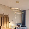 Modern LED Pendant Chandelier Home Lighting Brushed Circle Rings Ceiling Mounted Hanging Lighting Suspension Lamp Gold Black 3