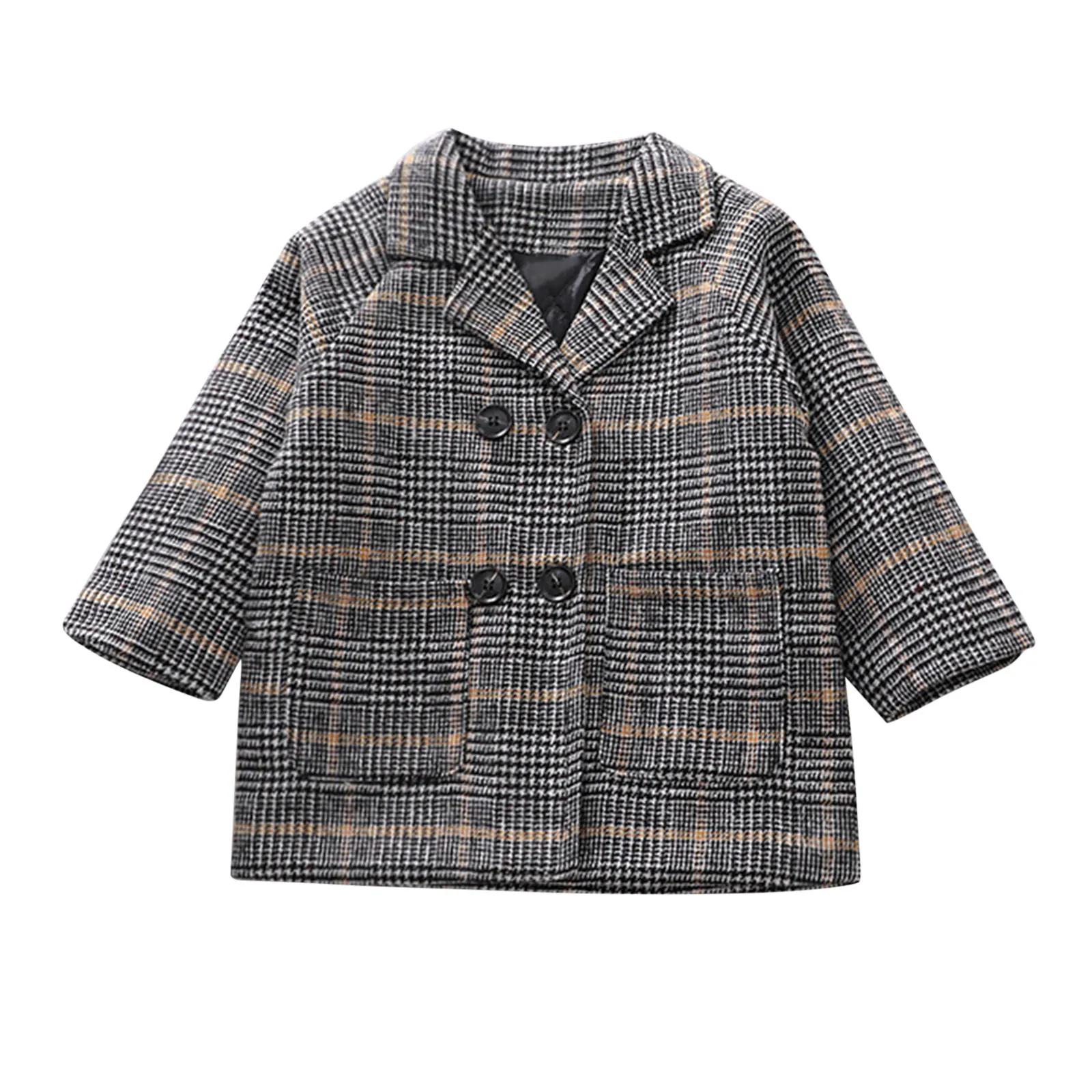 Boys Girls Coat Toddler Baby Notched Breasted Plaid Trench Wool Puff Size 10