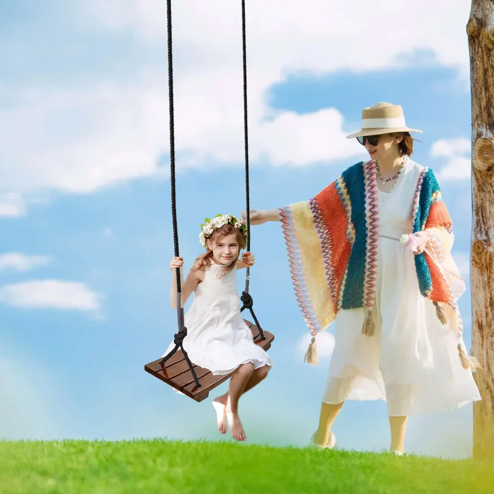 Swing Toy Outdoor Play Equipment Solid Wood Swing One Seat Simple Swing Maximum Load 440Lbs Curved Outdoor Rope for Garden Patio Yard