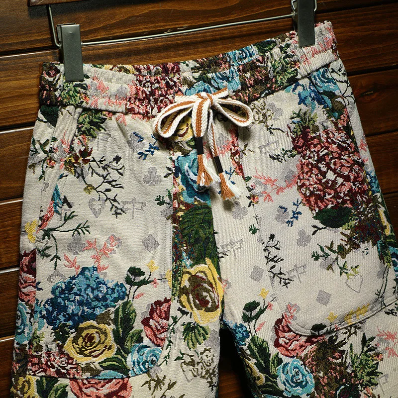 Casual shorts for men2024summer home outdoor large size jacquard beach pants trendy printed loose breathable shorts
