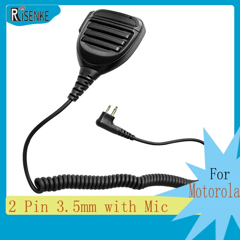 RISENKE-Waterproof Walkie Talkie Speaker Mic with Reinforced Cable for Motorola Radio,2 Pin,3.5mm Audio Jack,Shoulder Microphone