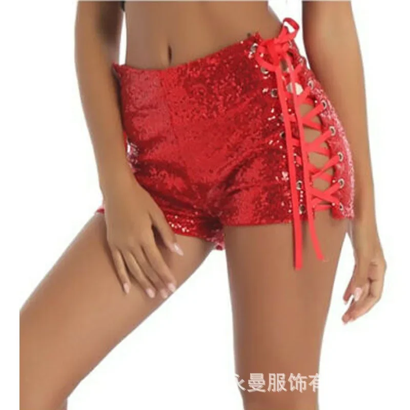 

Nightclub Party Sexy Girl Hot Pants Sequins Bandage Hollow Out Shorts Summer Solid High Waist Y2k Skinny Short for Women Clothes