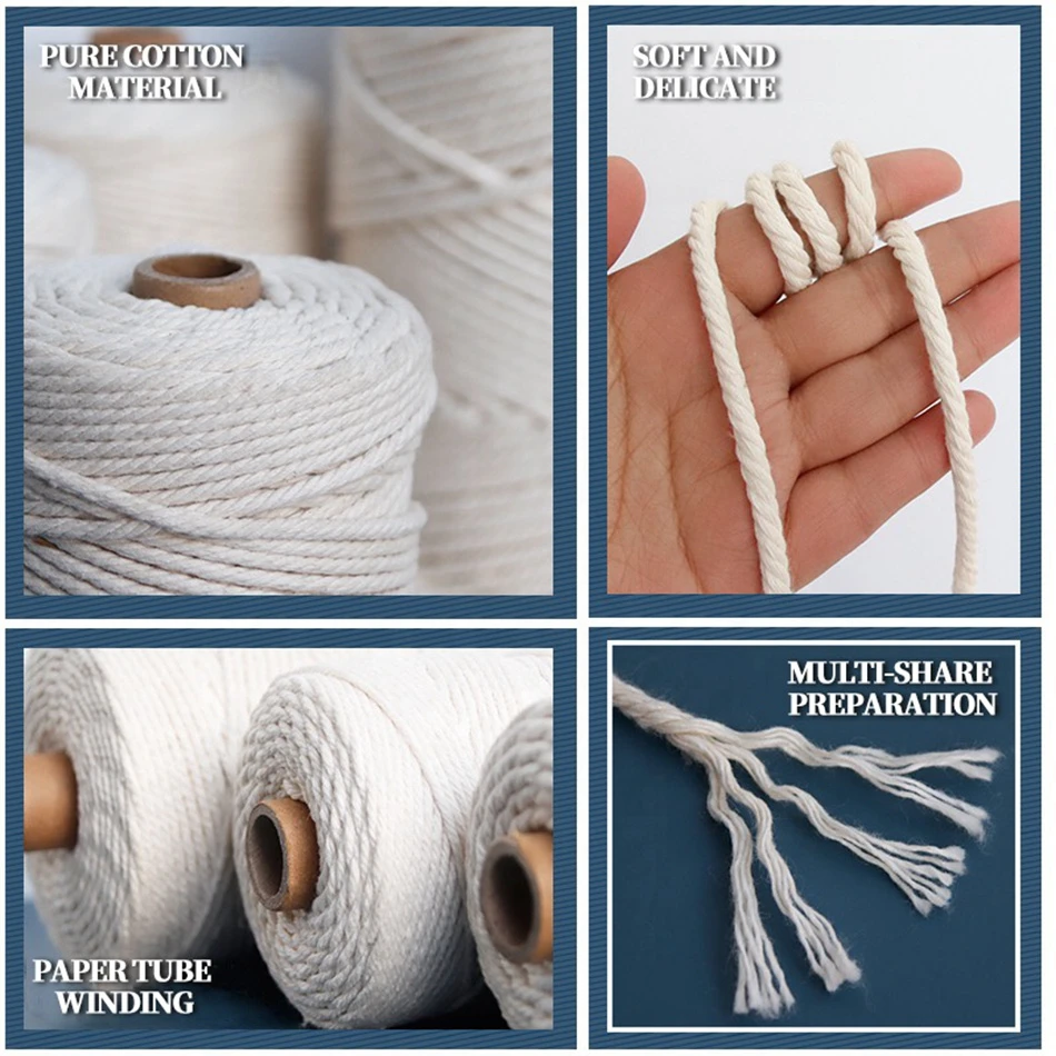 Cotton Macrame Cord String Rope Ribbon Crafts DIY 2mm 3mm 4mm Beige Rope Braided Manual Sewing Bohemia Wedding Home Decoration