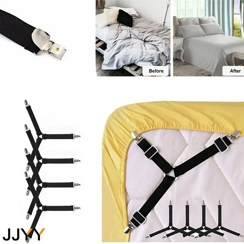 4PCS Dual Clip Bed Sheet Fasteners Multi Purpose Grippers for Securing Bed Sheets Sofa Covers, with Adjustable Anti-Slip Feature