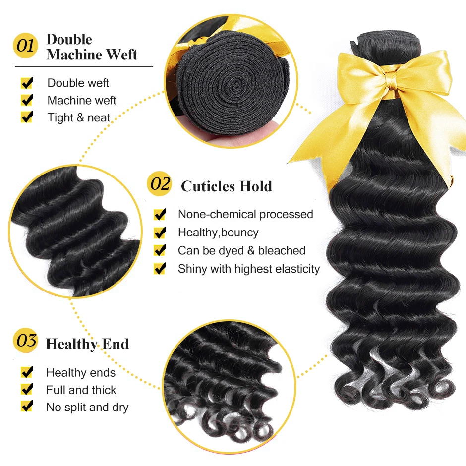 Brazilian Curly Human Hair Weave Bundles Loose Deep Wave 3 4 Remy Hair Bundles 30 32 34 36 Inch Extensions Double Drawn
