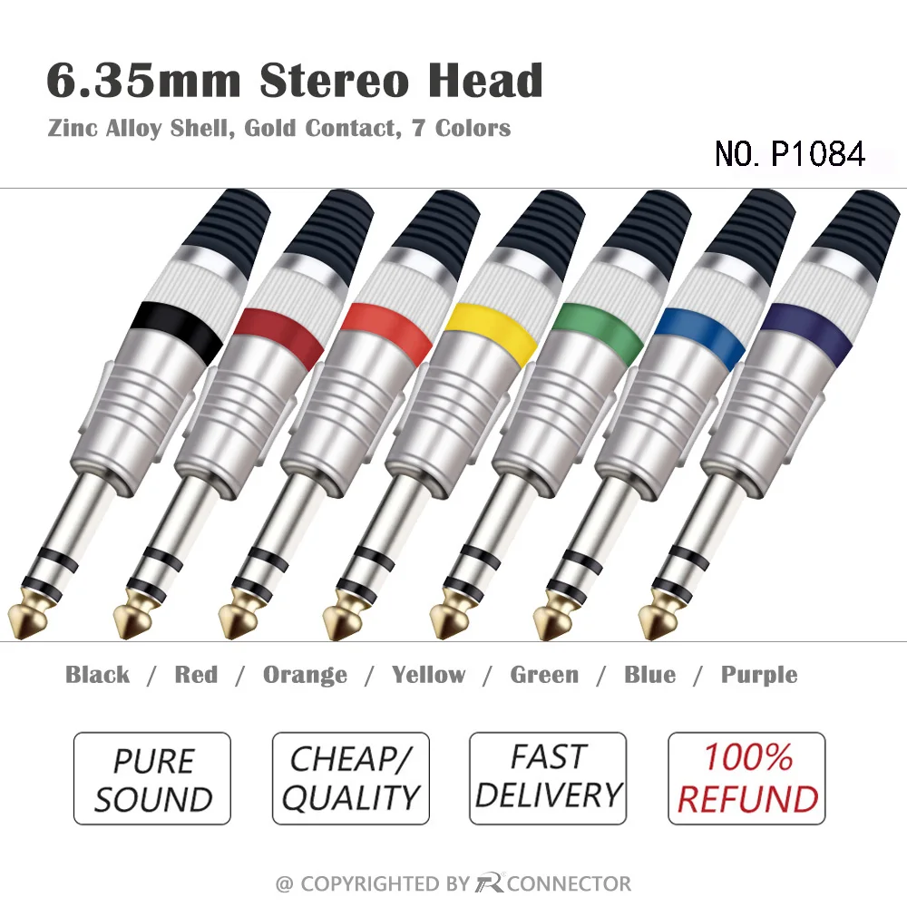 10 pces 6.35mm jacks para 6.5mm mono