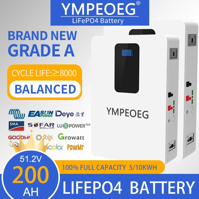 Batterie LiFePO4 de qualité A, 5kwh/10kwh, 100% pleine capacité, 48v, 100ah/200ah, 8000 Cycles, BMS intégré, stockage d'énergie 1