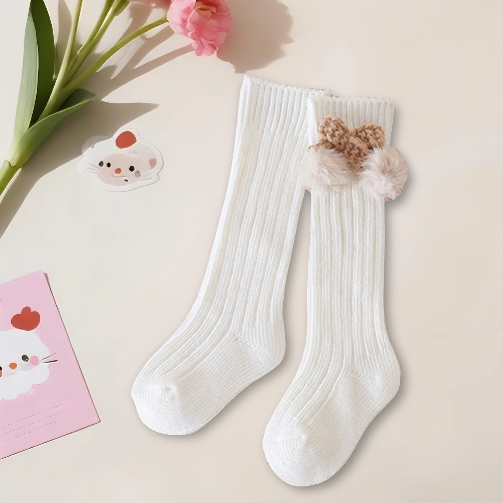 Adorable Toddler Girls Thigh High Socks Festive Ribbon Embellished Hosiery Trendy Cozy Stockings for Everyday Outfits