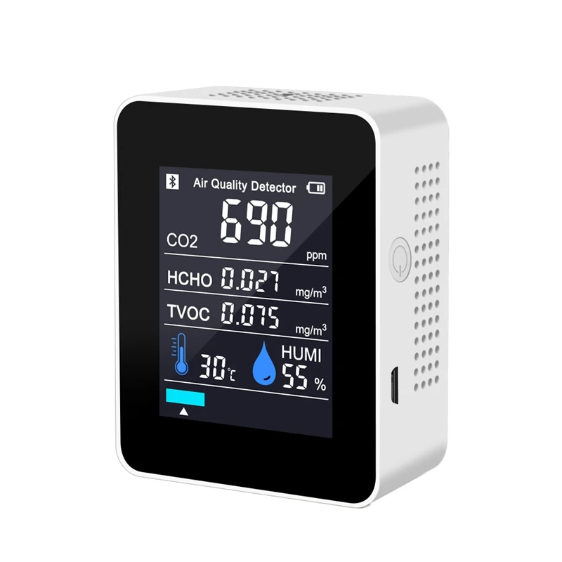 

New 5 In 1 CO2 Meter Temperature Humidity Sensor Air Quality Monitor Carbon Dioxide TVOC Formaldehyde HCHO Detector