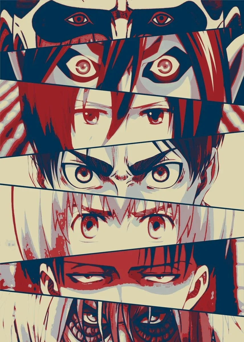 Attack on Titan Eye Close-Up Poster – Eren, Levi, Mikasa & Titans Anime Wall Art 7