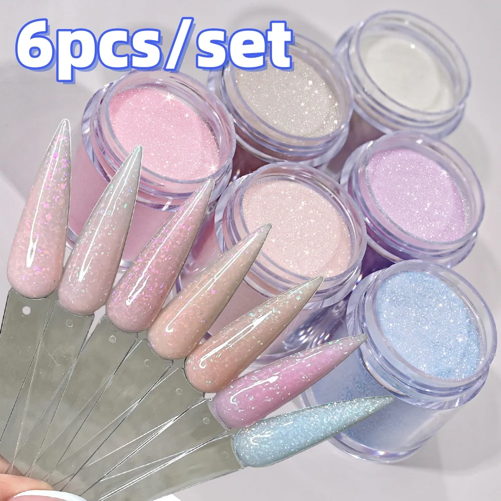 6Jars Glitter Nude Acrylic Nail Powder Set Pink Blue Glitter Acrylic Powder for Nail Extension French Manicure Carving Tool nail powder,acrylic nail powder