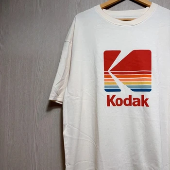 Kodak Retro Rainbow Stripe K Logo Graphic T Shirt 2026 Summer Men Women 100 Cotton Oversized Vintage Streetwear Casual Top
