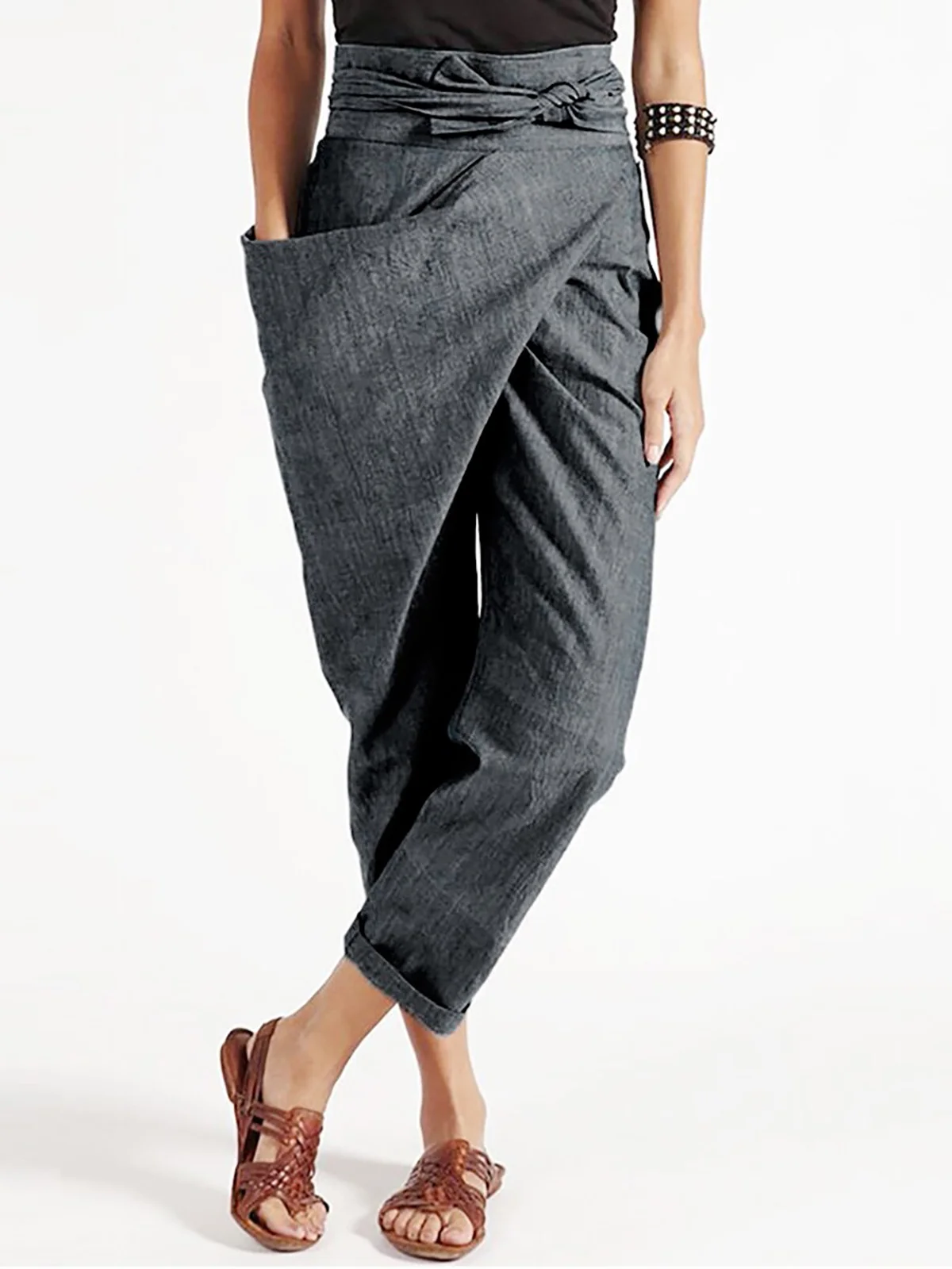 Casual Loose Split-Joint Solid Color High-Waisted Harem Pants