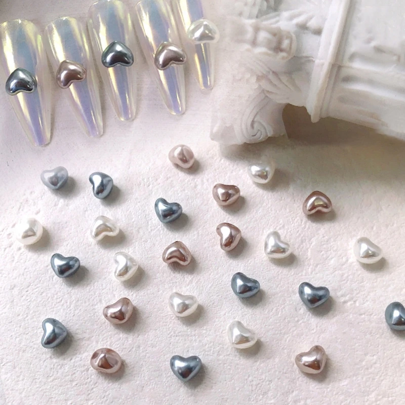 Nail Art Pearl Bead Heart Pearl Nail Charms Pearl Nail Gems Metallic Nail  Art Decoration DIY Nails Design - AliExpress