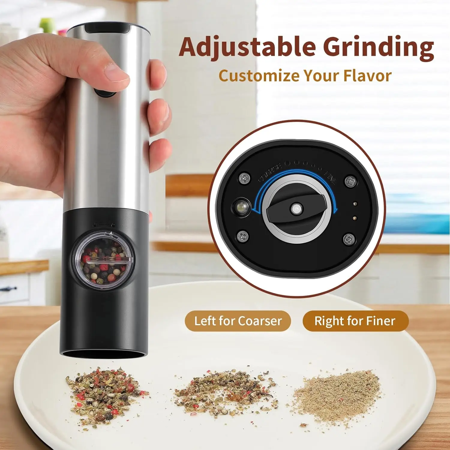 Electric Pepper Powder Grinder USB Rechargeable Salt Pepper Grinder With Adjustable Roughness Freshly Ground Pepper kitchen Tool