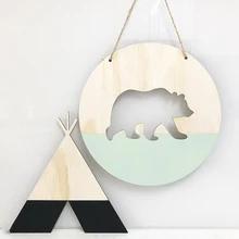 

INS Nordic Positive Slogan Banner Round Polar Bear Wood Chip Wall Hanging Pendant Cardboard For Kids Room Decoration Photo Props