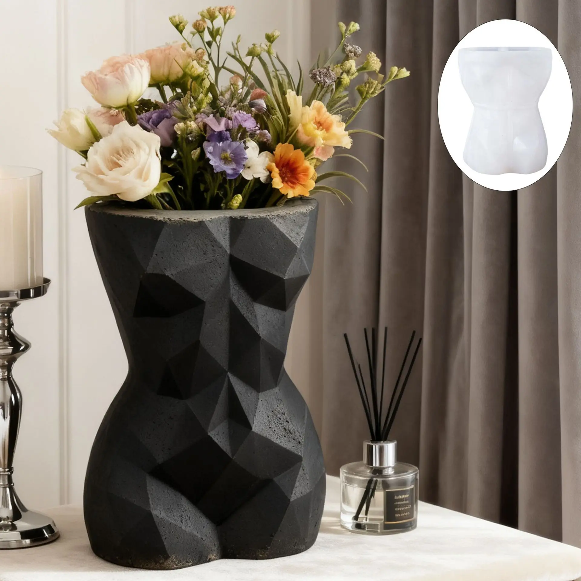 3D 기하학적 여성 몸매 화분 실리콘 몰드, 섹시한 인체 상반신 화분 콘크리트 시멘트 몰드, DIY 레진 에폭시 캔들 용기