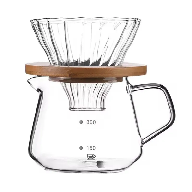 1개 300ml/600ml 푸어오버 커피메이커 세트 유리 카라페 커피 유리 커피필터..