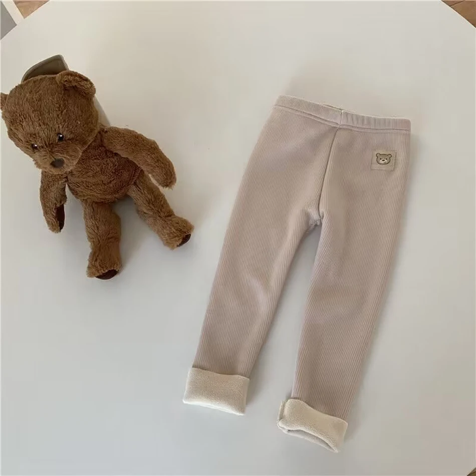 Unisex Kids' Plush Warmth Bottoms with Cartoon Patterns Ideal for Autumn and Winter Outdoor Activities Kids Pants