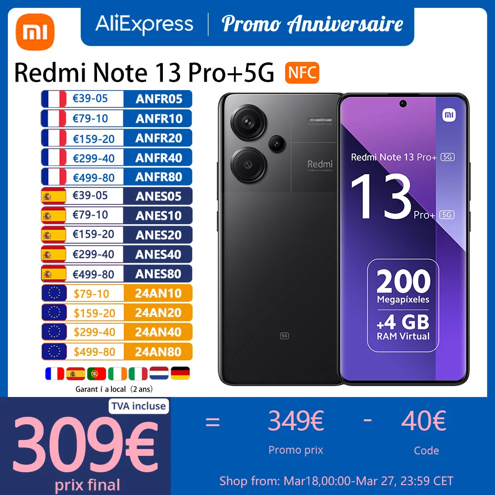 Smartfon Xiaomi Redmi Note 13 Pro Plus 5G z EU za $334.96 / ~1329zł