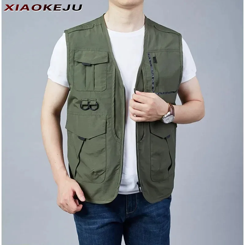 Zip Vest Sleeveless Jacket Plus Size Outerwear Work Men Waterproof Men's Windbreaker Luxury Hunting Clothing Motorcyclist MAN