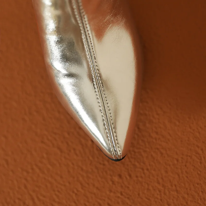 2023 Women Over the Knee Boots Pointed Toe Square High Heel Ladies Thigh Boots PU Leather Side Zipper Party Women's Boots Gold