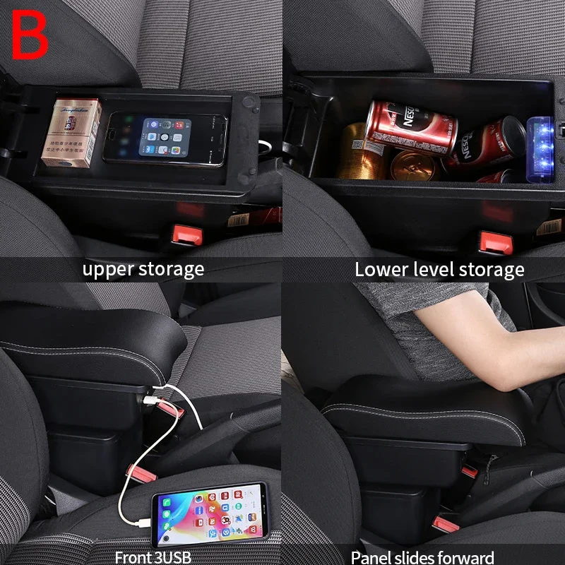 Skoda Fabia 2세대 2 특수 자동차 팔걸이 수정된 센터 콘솔 2008-2014 곡선형 이중층 보관 액세서리