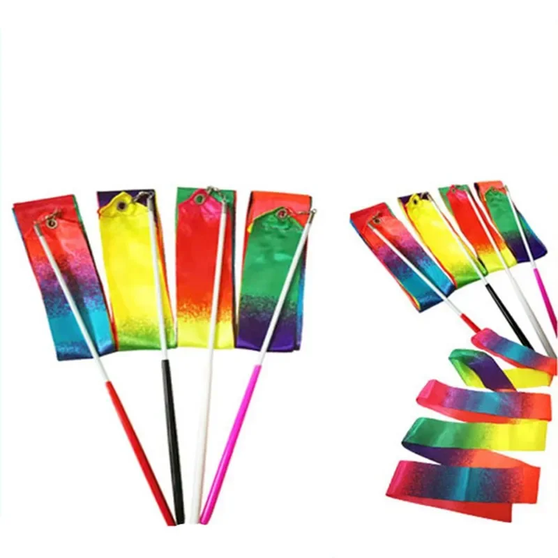 2m Ribbon 29cm Stick Gradient Colorful Children Girl Gymnastics Ribbon Silk Dance Match Sport Training Children Gift Toys gymnastics ribbon