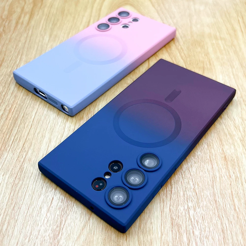 Silikon Farbverlauf Magsafe Hülle für Samsung Galaxy S23 S22 Ultra Note 20 10 Plus S21 S20 FE Wireless Charging Cover_voghion.com