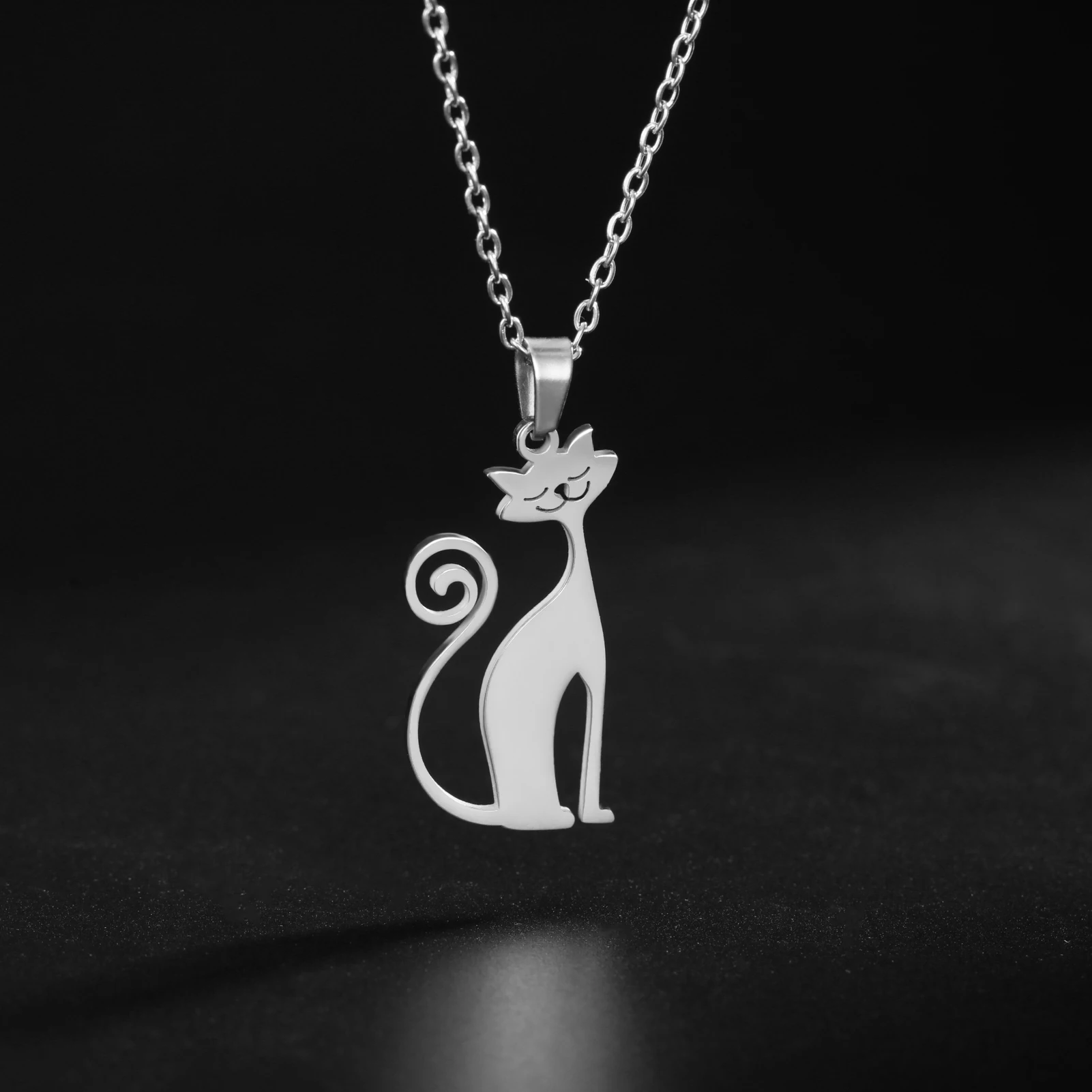 Cat Pendant Necklace Stainless Steel Cute Animal Chain Necklace for Women Fashion Choker Jewelry - PeticaDeals