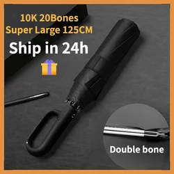 Windproof Strong 125CM Reinforced Automatic Folding Umbrella for Men, Large Buckle Handle, Double Bone Wind and Water Resistant